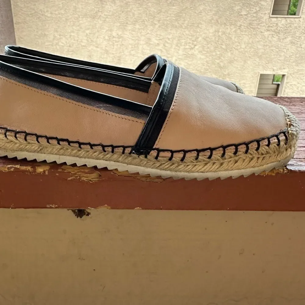 Karl Lagerfeld Paris Nude Alaine Leather Women’s Espadrilles sz 6.5